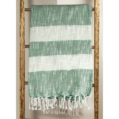 Manual Woodworkers & Weavers Green Cotton Stripe Throw Blanket 50 x 60 Inch Green