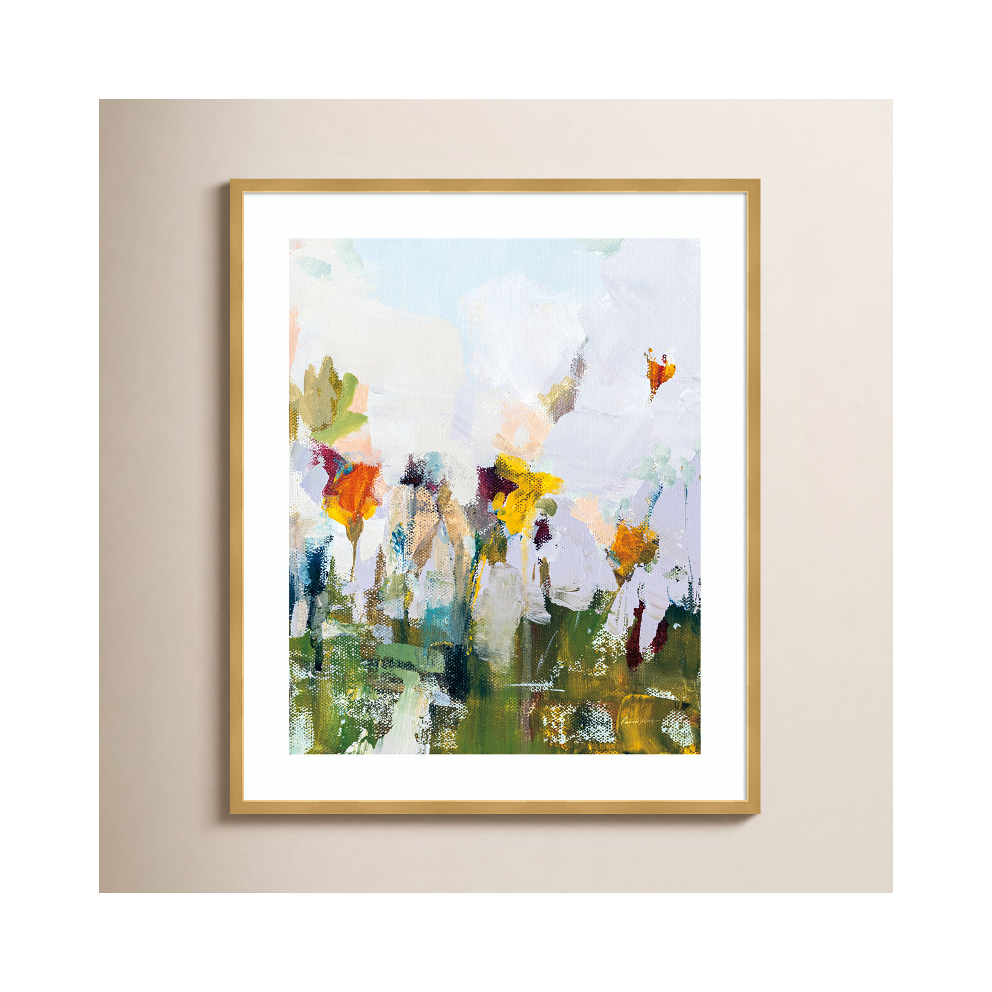 Spontaneous Summer Flowers by Pamela Munger, 33.25" H x 27.8" W x 0.88" D, Gold