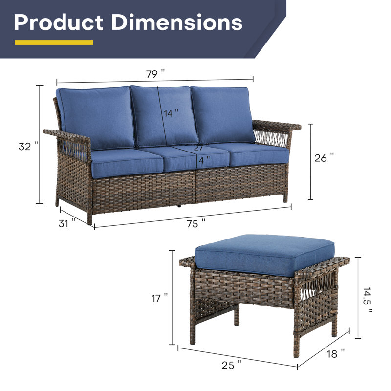 Anferney 79'' Wide Straight Patio Sofa with Cushions, Blue