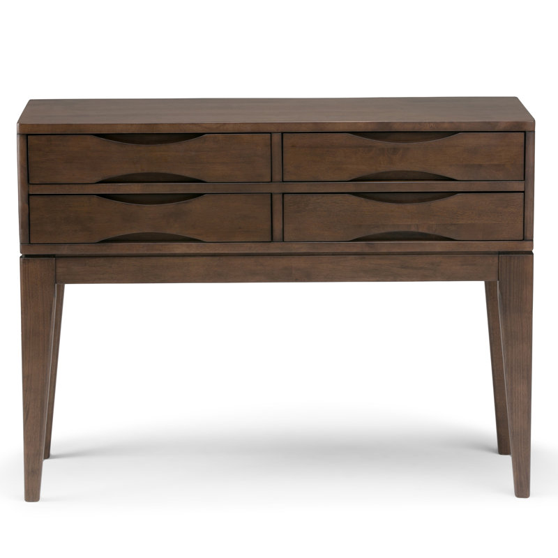 Harper 40"W Solid Wood Mid-Century Modern Sofa Table with 4 Drawers, Notched Handles and Tapered Legs