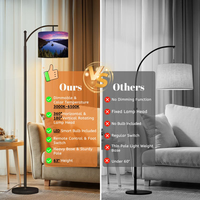 Arc Floor Lamp with Adjustable Lampshade sunrise emerald bay lake tahoe Standing Lamp 3 Color Temperatures Dimmable Tall Pole Lamp with Foot Switch for Bedroom