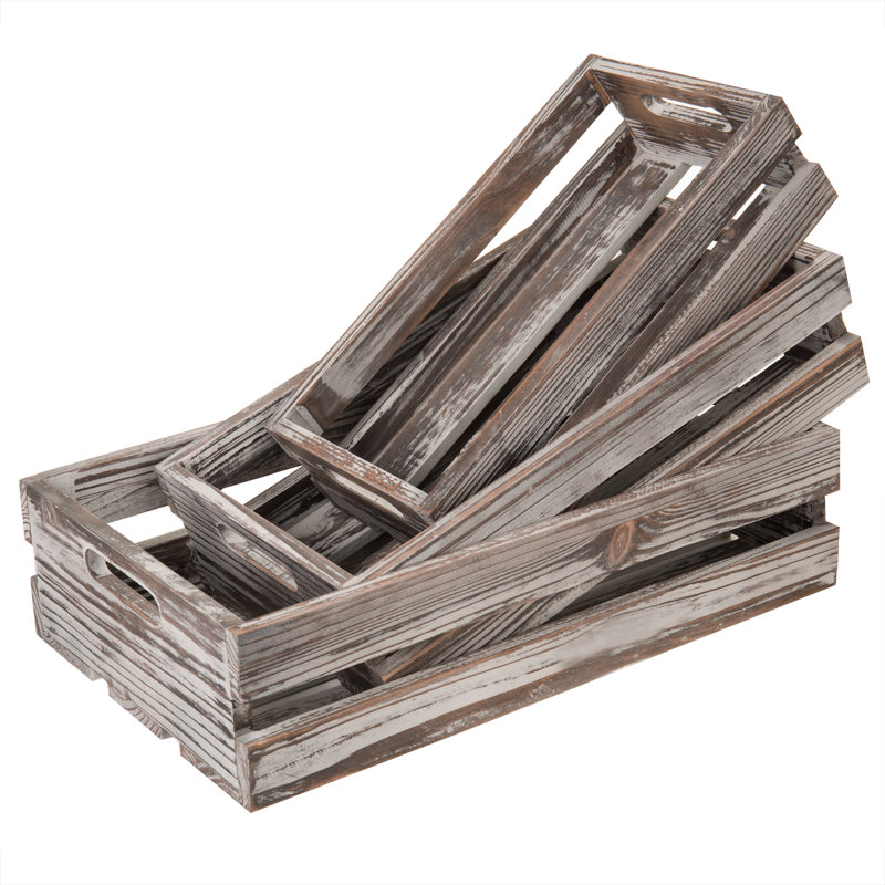 Solid Wood 3 Piece Decorative Bin Set, Brown