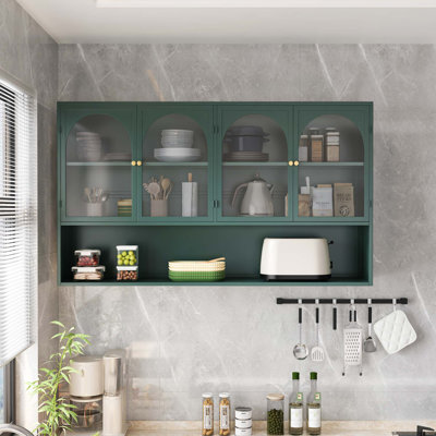 Armoire de rangement murale à quatre portes avec verre trempé