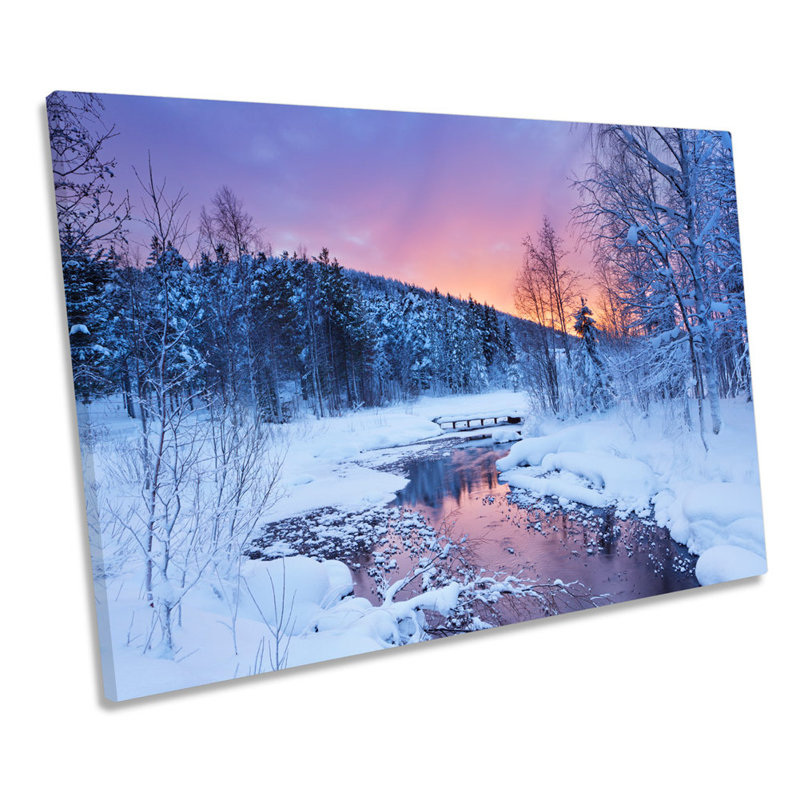 Winter River Sunset Snow - Wrapped Canvas Print, 30.5cm H x 45.7cm W x 2cm D