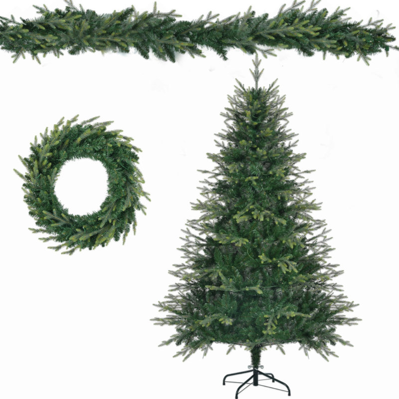 6FT Pre-Lit Aspen Fir Artificial Christmas Tree With Wreath & Garland,Grass  Xmas Tree With 380 Multi-Colour LED S, 11 Ing Modes, 861 PE Branch Tips,  Indoor Holiday Decor