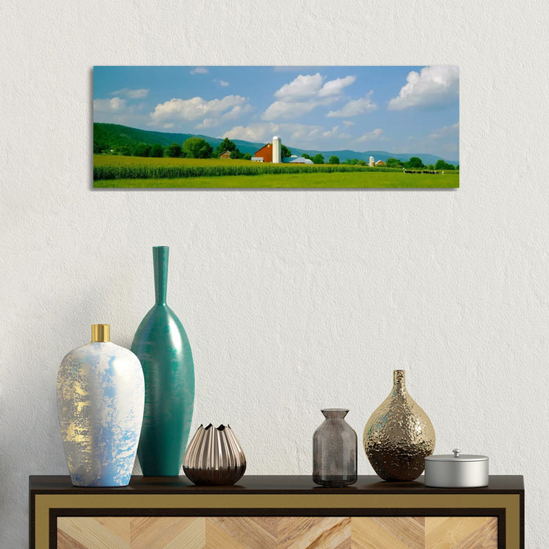 Cultivated Field In Front Of A Barn, Kishacoquillas Valley, Pennsylvania, USA - Wrapped Canvas Panoramic Print