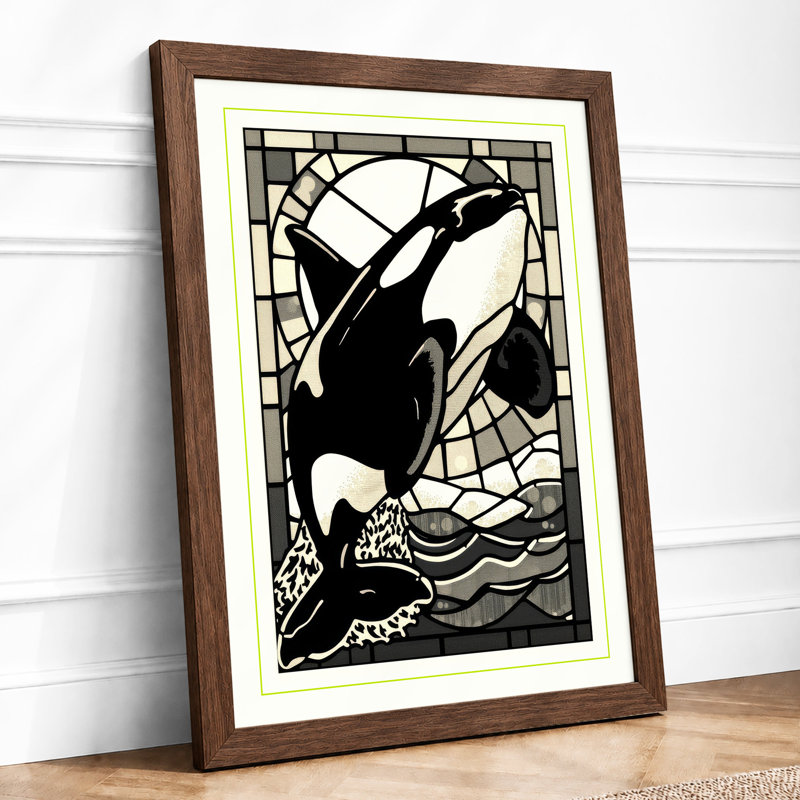 Breaching Orca Coastal - Framed Print, A4 - 29.7 x 21.0 cm, Walnut