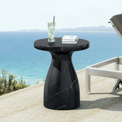 Table d'appoint d'extérieur en travertin MGO, table de bout en béton léger effet marbre