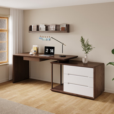Extendable Wood Veneer Computer Desk – 3-Drawer Cabinet With CPU Storage by Hokku Designs