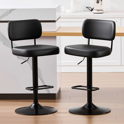 Adjustable Height 360° Swivel Bar Stools With Upholstered Back