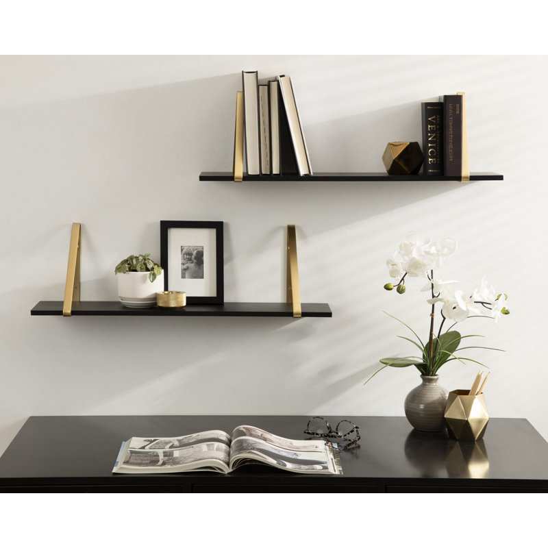 Tablette de support en sapin Mcmartin, Noir / or, H 8,27 po x l 27,50 po x P 6,89 po