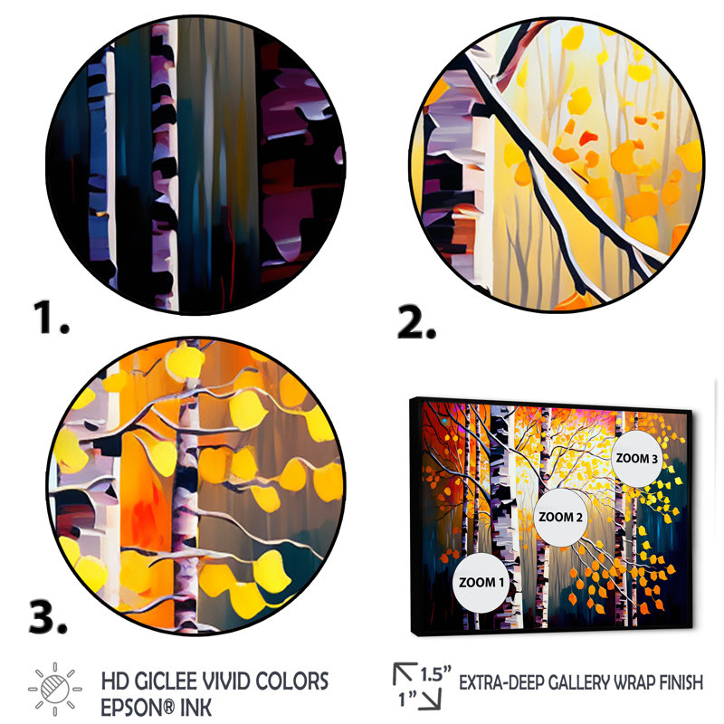 «Autumn Birch Trees Forest I», art mural sur toile, H 16 po x l 32 po x P 1 po, Cadre flottant noir