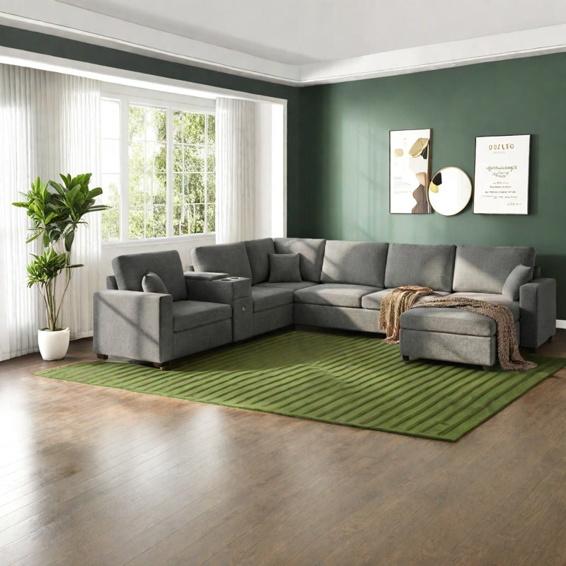 Canapé modulaire modulaire avec rangement, gris chenille, canapé familial moderne pour le salon
