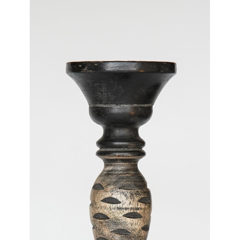 15'' H Wood Tabletop Pillar, Dark Polish