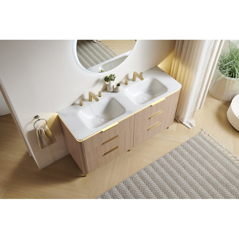Meuble-lavabo de salle de bain Amara, Beige