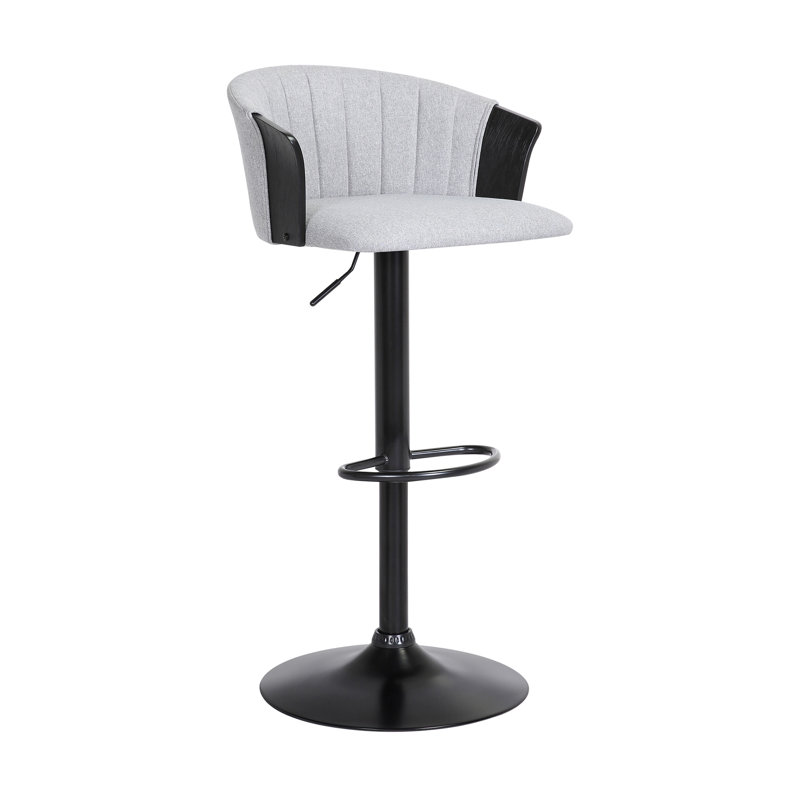 Tabouret de bar réglable en bois noir en tissu gris clair avec métal noir, Gris clair