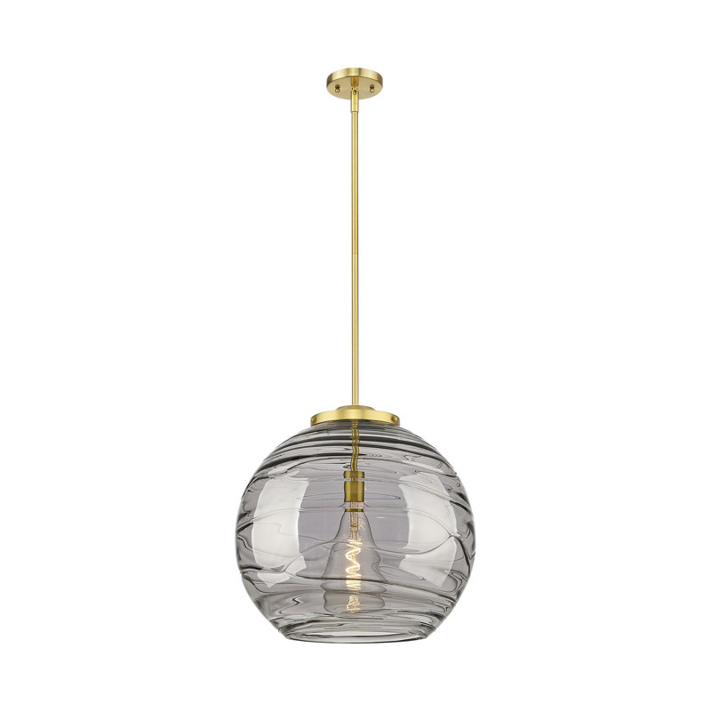 Luminaire suspendu simple à 1 lumière 1 lumière, H 17,13 po x l 15,75 po x P 15,75 po, Gris fumée clair, Or satiné