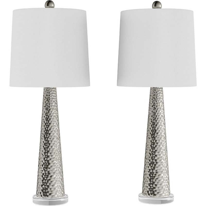 Ensemble de 2 lampes de table argentées modernes, lampes de chambre en verre martelé avec ampoules DEL à faible consommation d'énergie