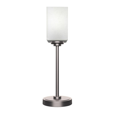 Lampe d'appoint Aneka montrée en finition graphite avec verre mousseline blanc carré de 4 po