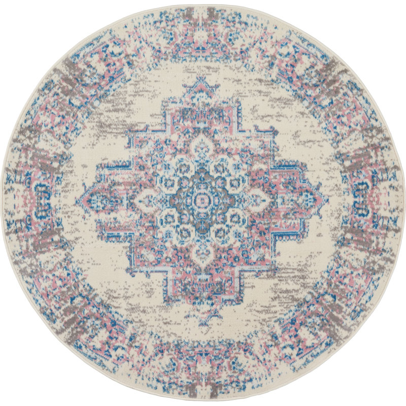 Tapis ivoire moderne Bo, Rond 5 pi 3 po