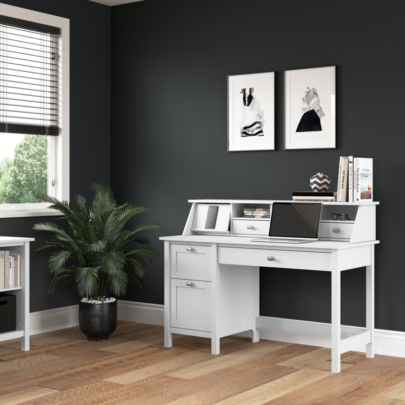Katia 54W Computer Desk with Drawers and Desktop Organizer, Pure White