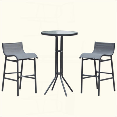 Ensemble bistro 3 pièces pour 2, 1 table de patio ronde et 2 chaises de bar avec une conception confortable et une construction robuste