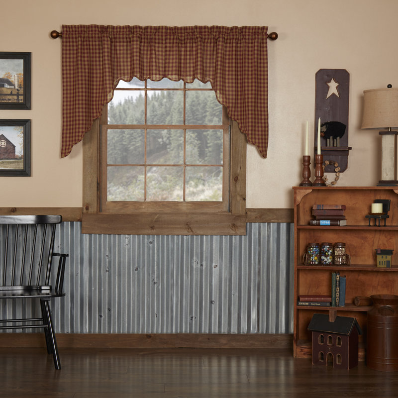 Addie Checkered Cotton Scalloped 72'' W Window Valance in