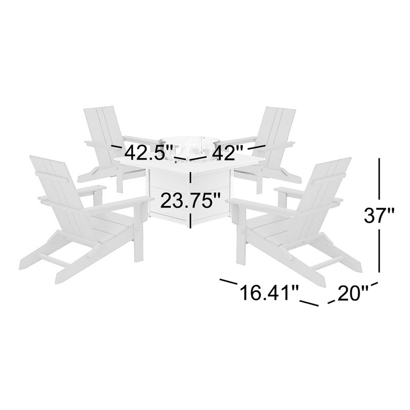 POLYWOOD by AllModern Foldable Outdoor Adirondack Chair With Table, Pacific Blue/White