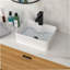 16"X12" White Ceramic Rectangular Vessel Bathroom Sink With Black Faucet & Black Drain