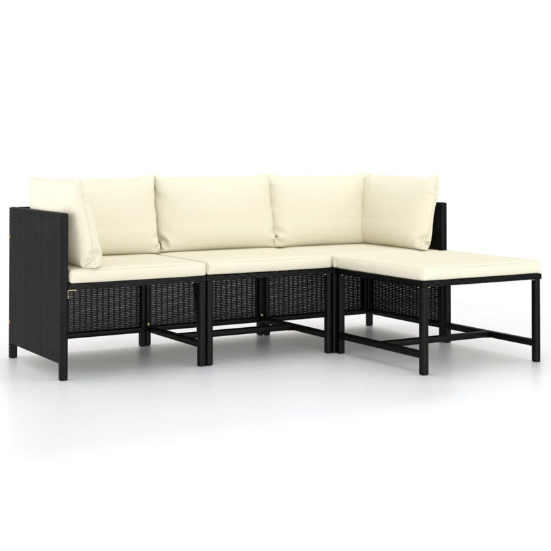 Canapé de patio carré de 23,6 po de large avec coussins Nisse, Footrest, Cadre noir / coussin crème