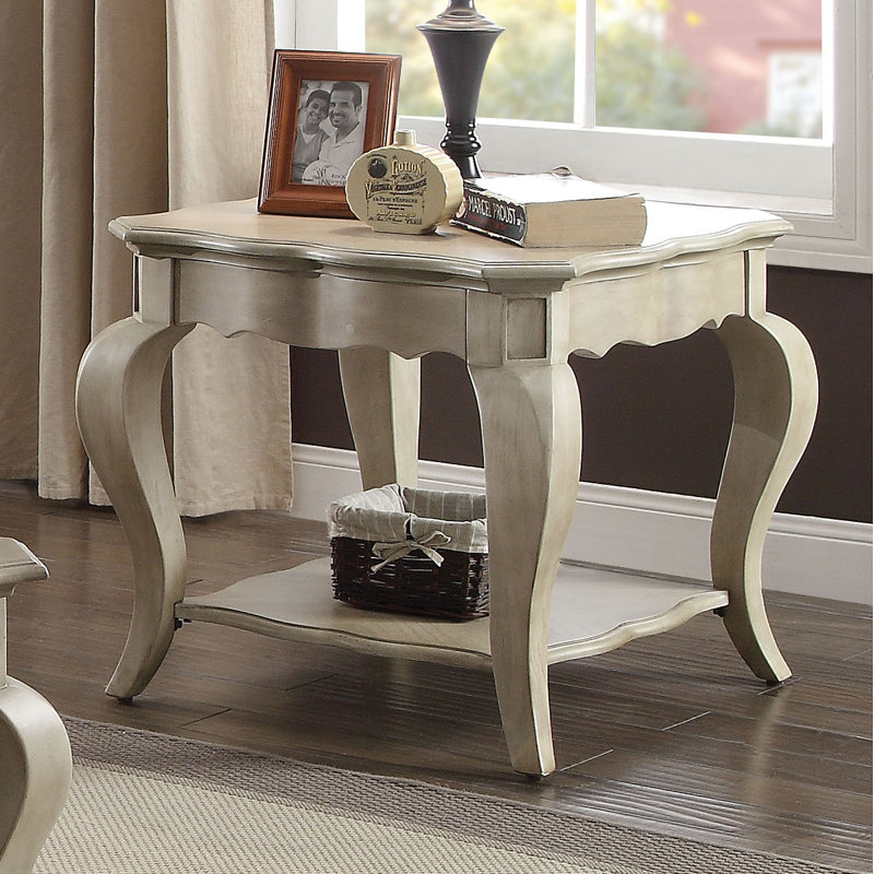 Cashel Transitional 24"H Rectangular End Table with Shelf Storage in Antique Taupe