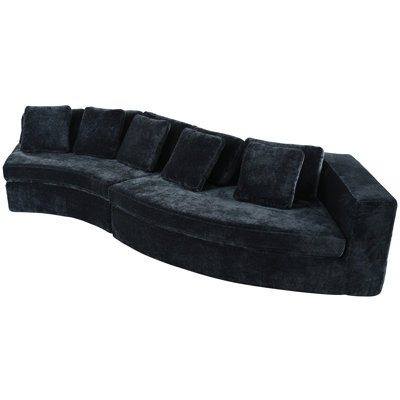 Canapé modulaire de 115,7 po en mousse pure, ensemble 2 pièces avec 5 coussins - canapé courbé en jacquard chenille, aucun assemblage requis, canapé rembourré pour le salon et la chambre à coucher