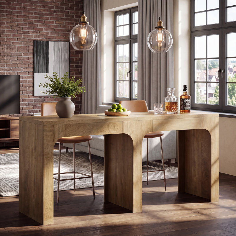 Table de bar extra longue 78,74 po, unité de bar en bois pour la maison