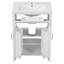 Meuble-lavabo moderne avec lavabo en céramique, portes à fermeture en douceur, tiroir rabattable et tablettes de porte à double couche pour un rangement élégant