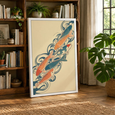 Ornamental Fish Dance Japandi - Wrapped Canvas