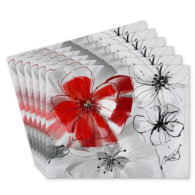 Red & Gray Floral Polyester Roksanda Set of 6 - Home Decor
