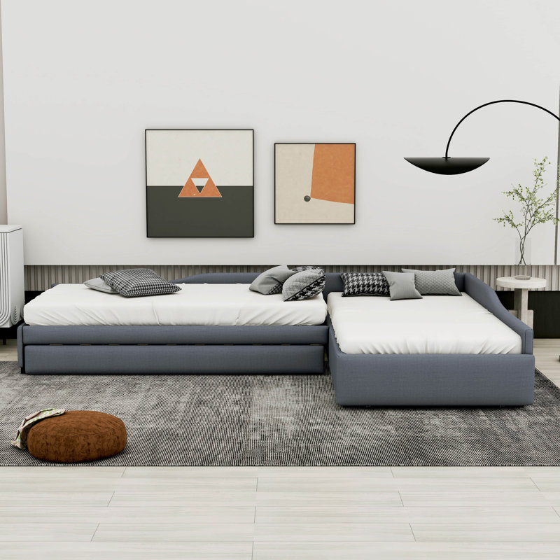 Upholstered Double Twin Size Daybed, Gray