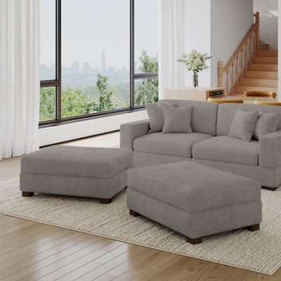 Upholstered Gray Chenille Rectangle Ottoman, Modular Part For Sectional Sofa