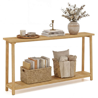 Grande table console en bois de teck 71 po avec canapé en bois de teck à 2 niveaux 71 po