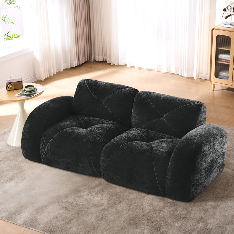 Klyrith 2-Piece Tufted U-Shaped Modular Sofa Couch,No Assembly Required, Black Velvet