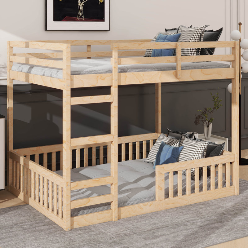 Full Over Full Wooden Bunk Bed With Ladder And Safety Rails, Natural