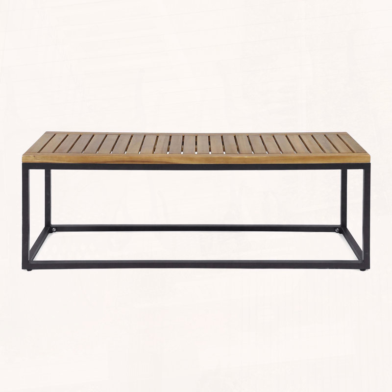 Banc de style industriel avec lattes en bois d'acacia et structure en fer