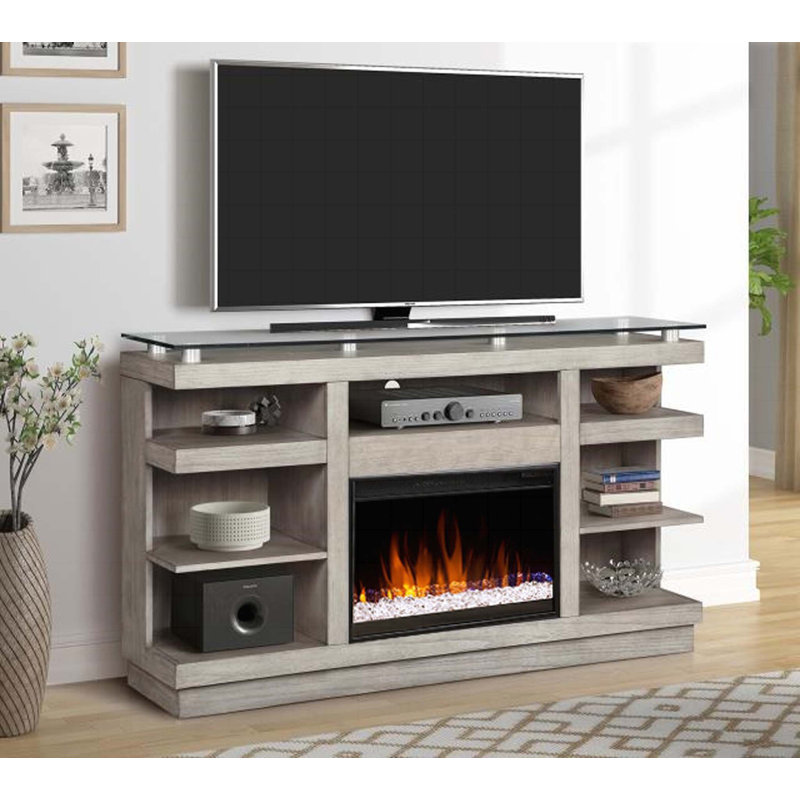 65 inch Fireplace TV Stand, for TVs up to 75 inches, Sandstone Finish