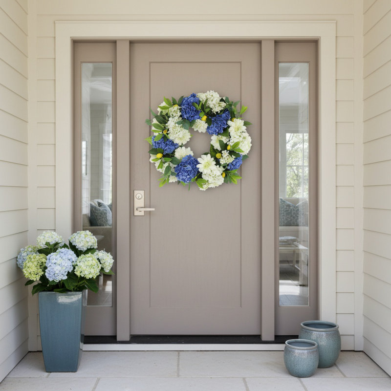 24" Spring Wreath with Dahlias, Hydrangeas and Lemons
