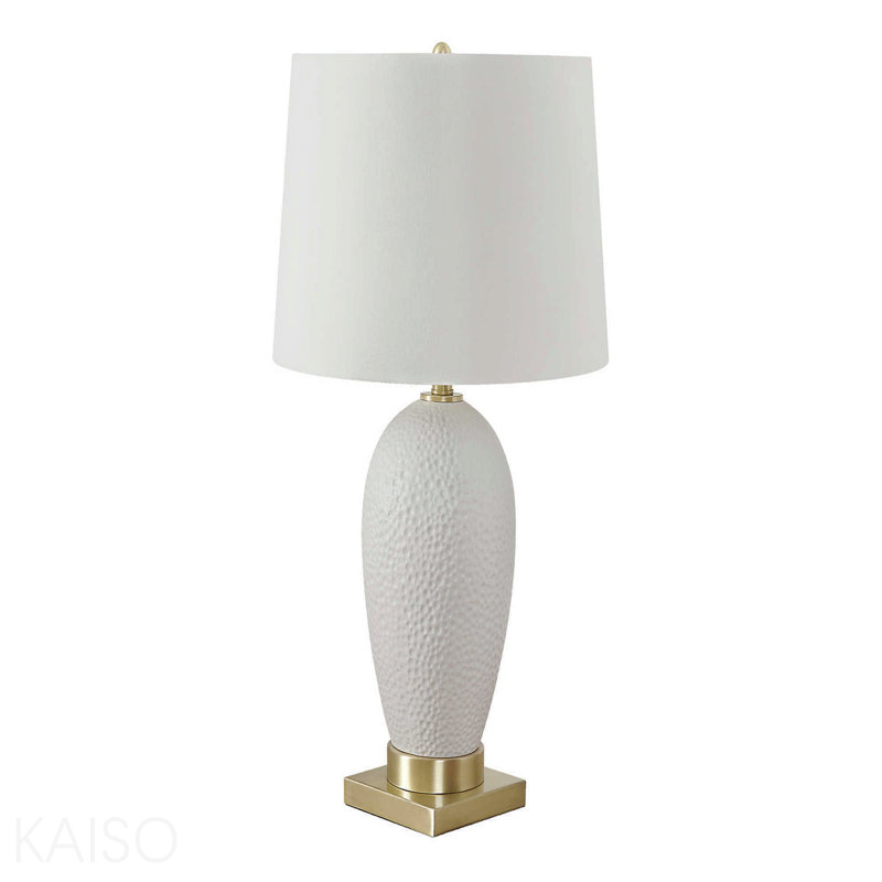 Lighting, H 26 po, lampe de table, céramique blanche, abat-jour ivoire / crème, transitionnel