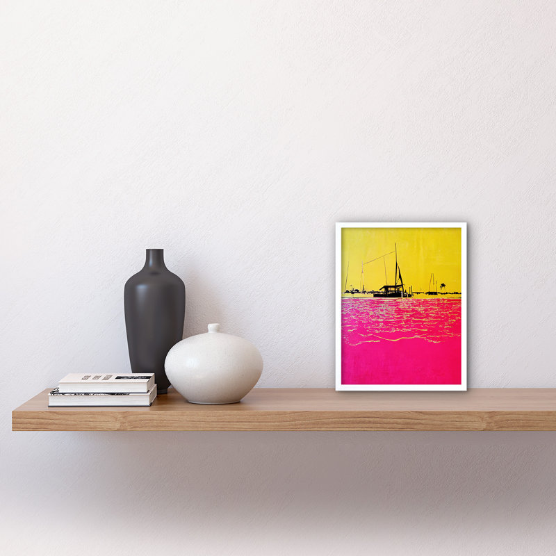 Modern Abstract Seaside Port Colour Blocking - Print, White Framed Paper, 25.9cm H x 20.6cm W x 1.5cm D