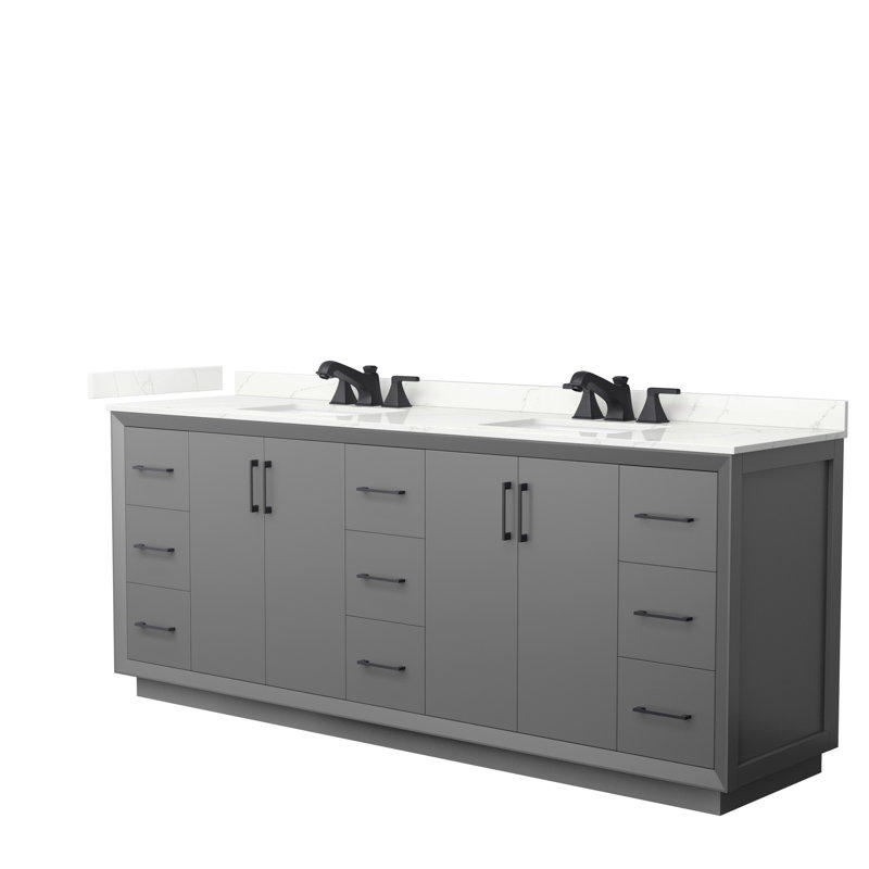 Strada 84'' W Double Vanity, Dark Gray, Giotto Quartz, Giotto Quartz