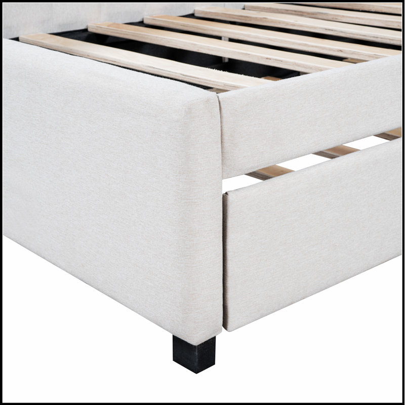 Lit de jour rembourré avec structure de canapé-lit gigogne, tissu en lin élégant pour les chambres d'amis et les petits espaces