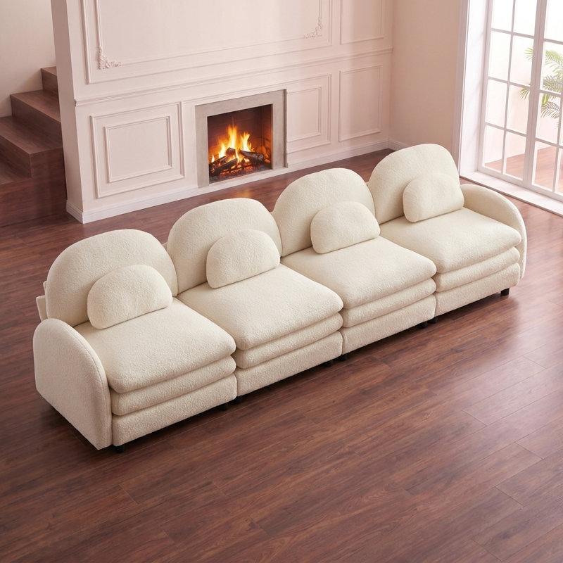 Canapé en forme de nuage avec dossier incurvé et accoudoirs, coussins lombaires, conception modulaire avec coussin de soutien double couche, assemblage facile pour le salon