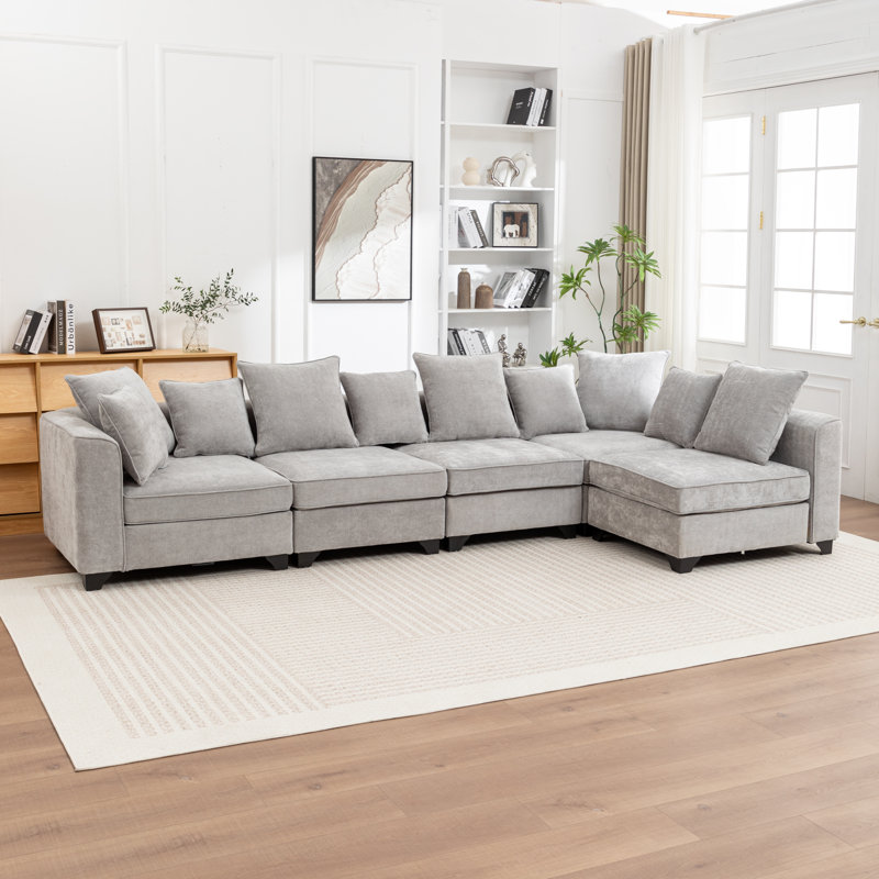 Kempson 5 - Piece Modular Upholstered Sectional, Gray Polyester